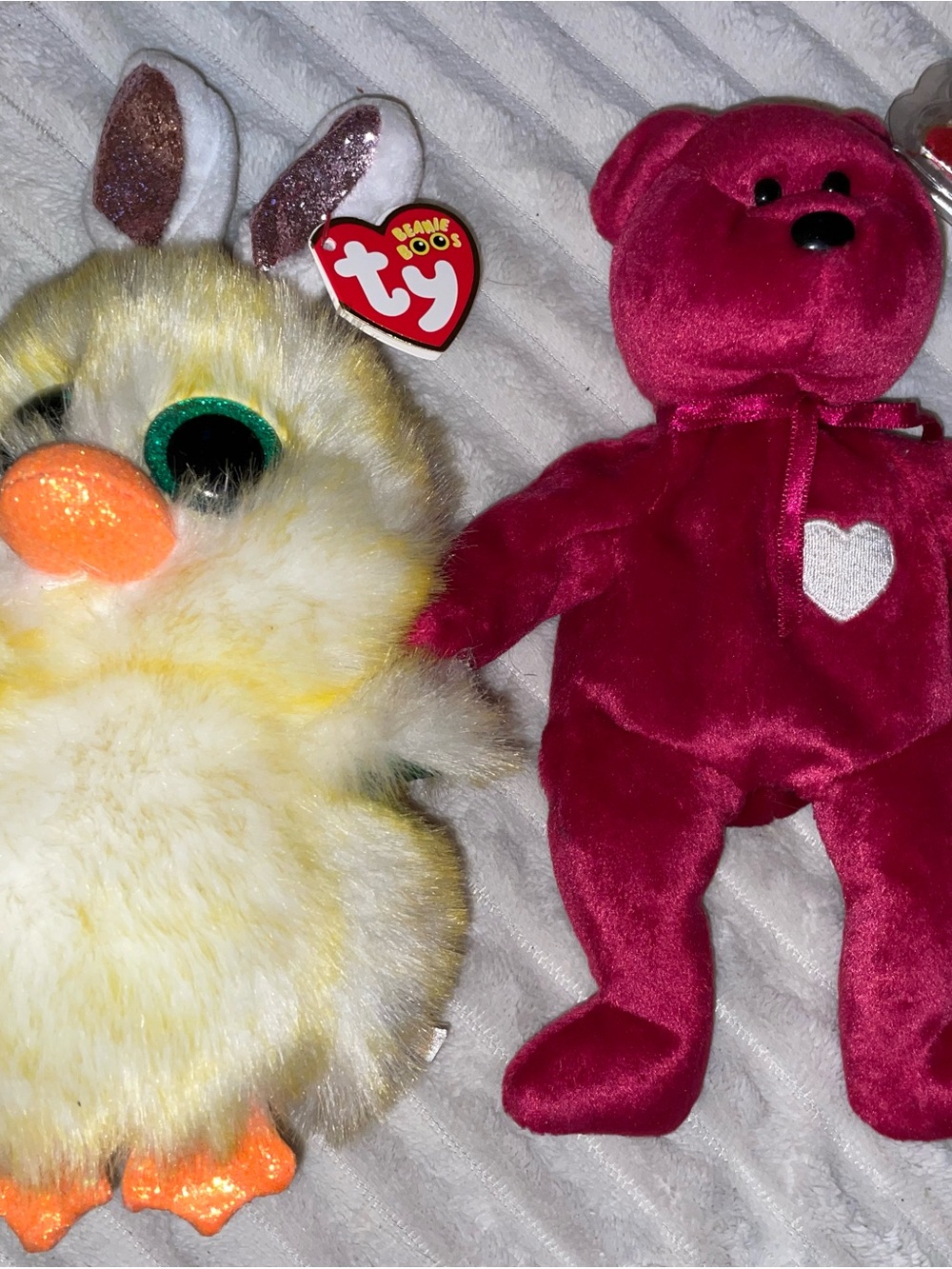 Ty Yellow Chick and Pink Heart Bear Plush Set